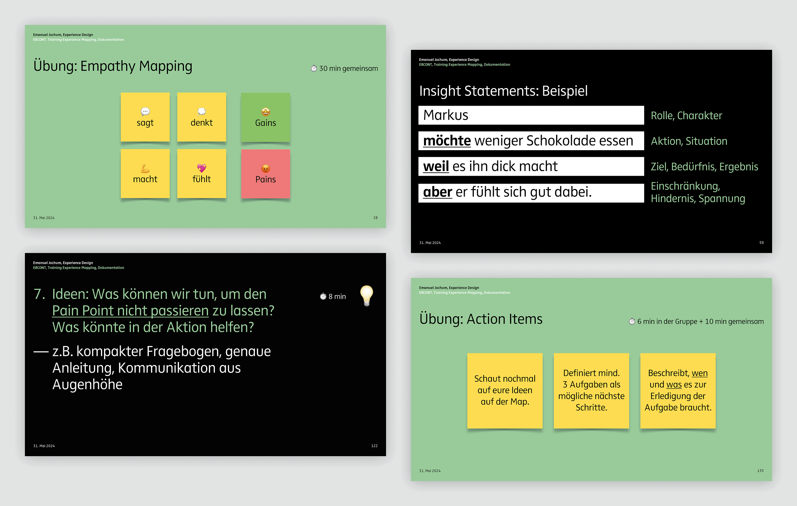 Emanuel-Jochum-Case-Study-EBCONT-Training-Slides Mockup of four exemplary slides for the EBCONT experience mapping training