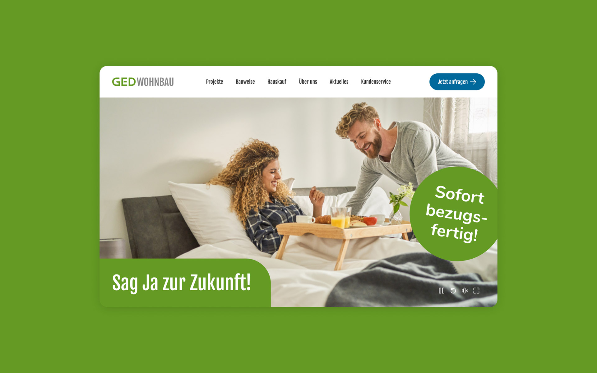Emanuel-Jochum-Case-Study-GED-Wohnbau-Hero-Full-Colour-BG Case study hero image for GED showing a mockup of the homepage of the GED website on a green background